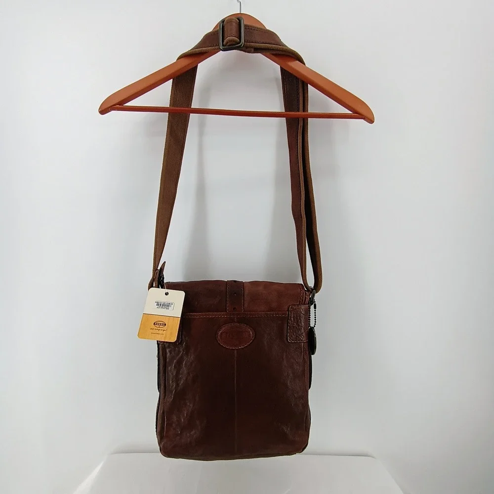 Fossil Max LTR City Bag MBG1311 Brown Distressed Leather Messenger Crossbody